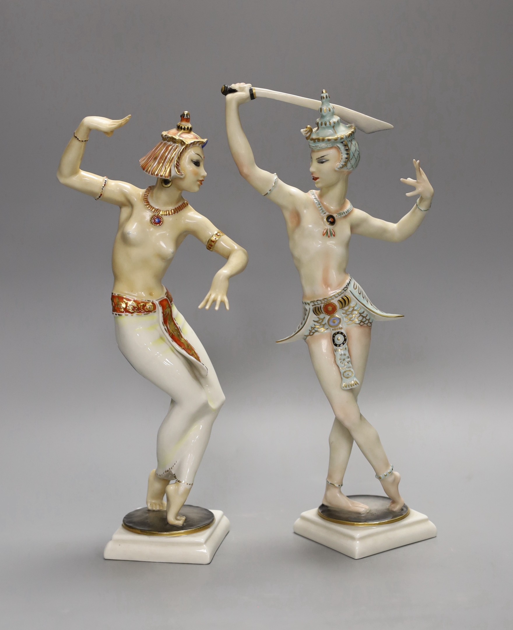 Two Hutschenreuther figures of Siamese dancers, 30cm